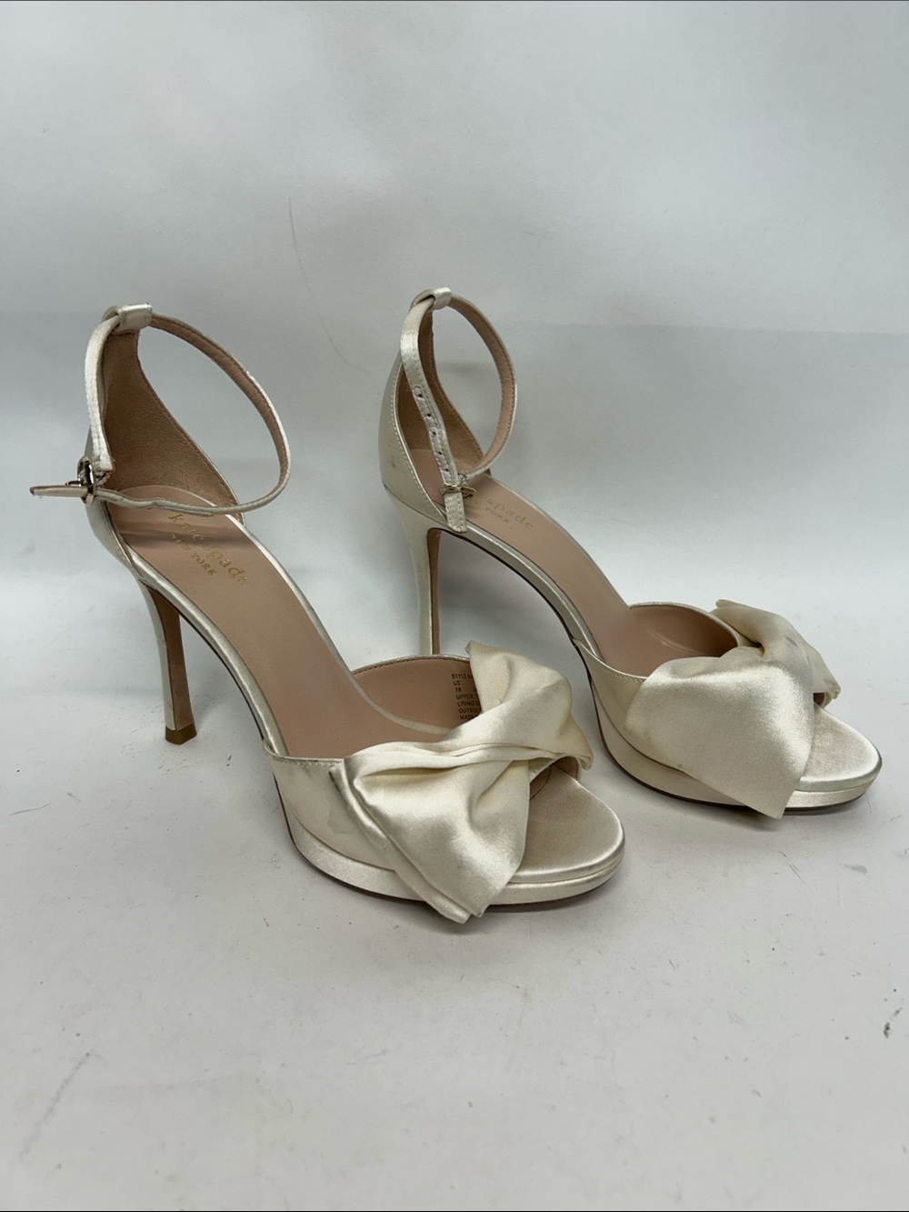 kate spade Ivory Satin Knot Ankle-Strap Heels 7b